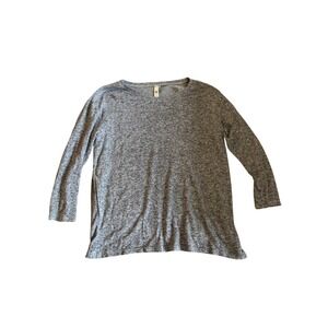 La Cera Grey Marl Knit Top 3/4 Sleeve Round Neck Size Medium
